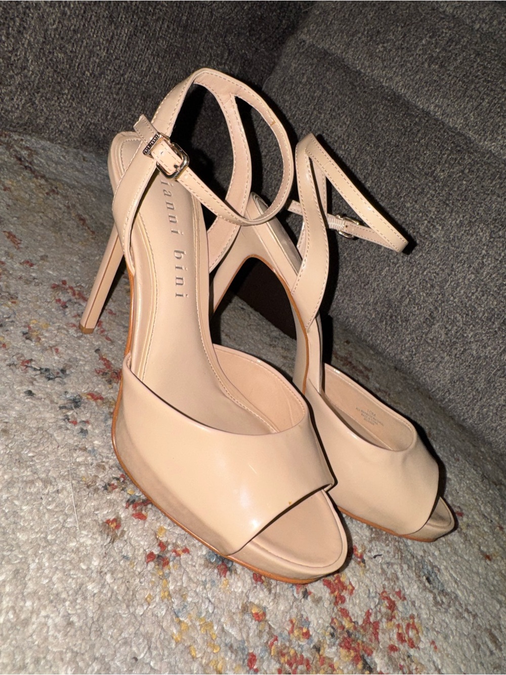 Gianni Bini Blush Nude Peep-Toe Ankle Strap Stilettos